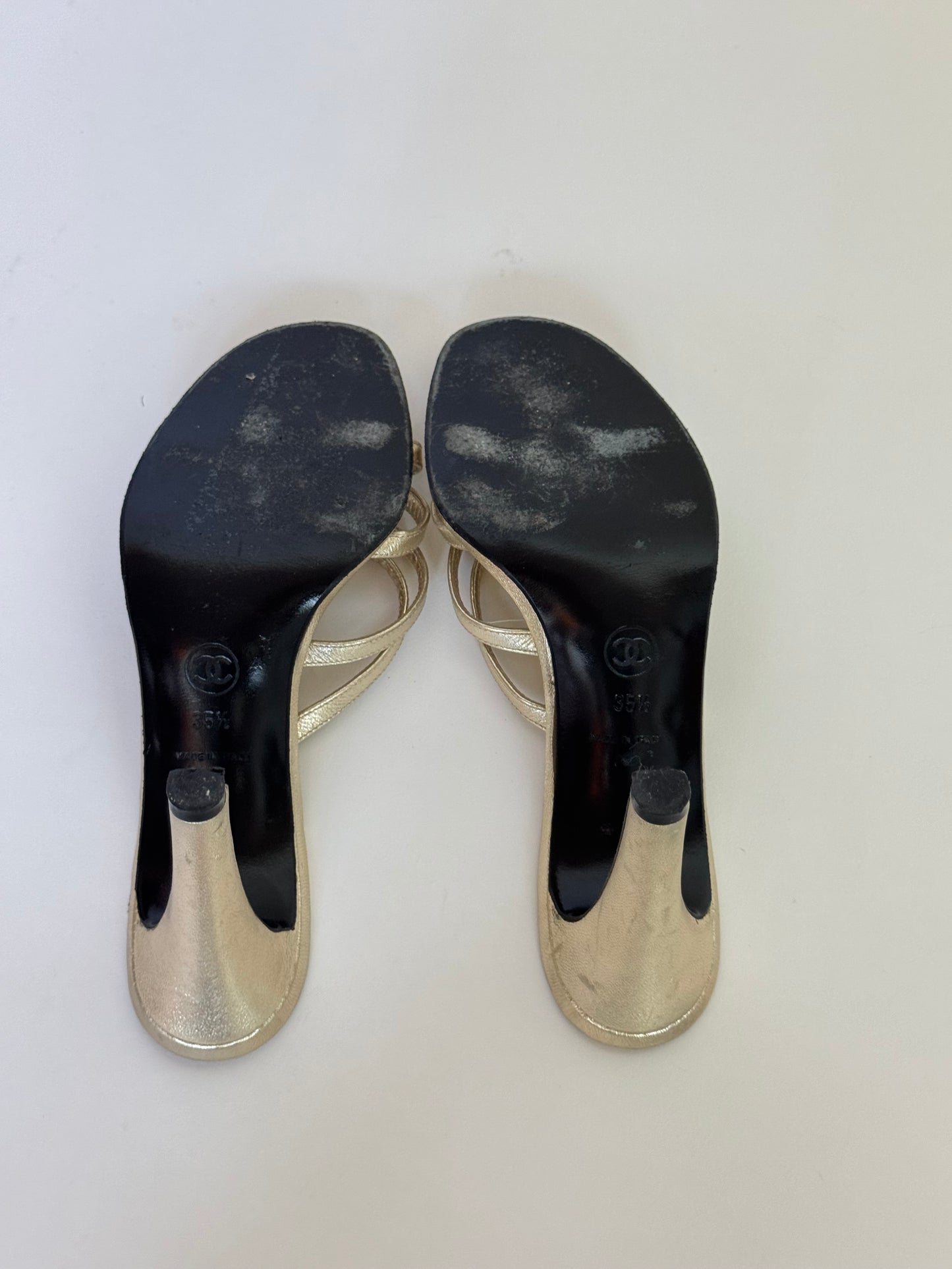CHANEL Rhinestone Metallic Gold Slides (IT35.5 / US5-6)