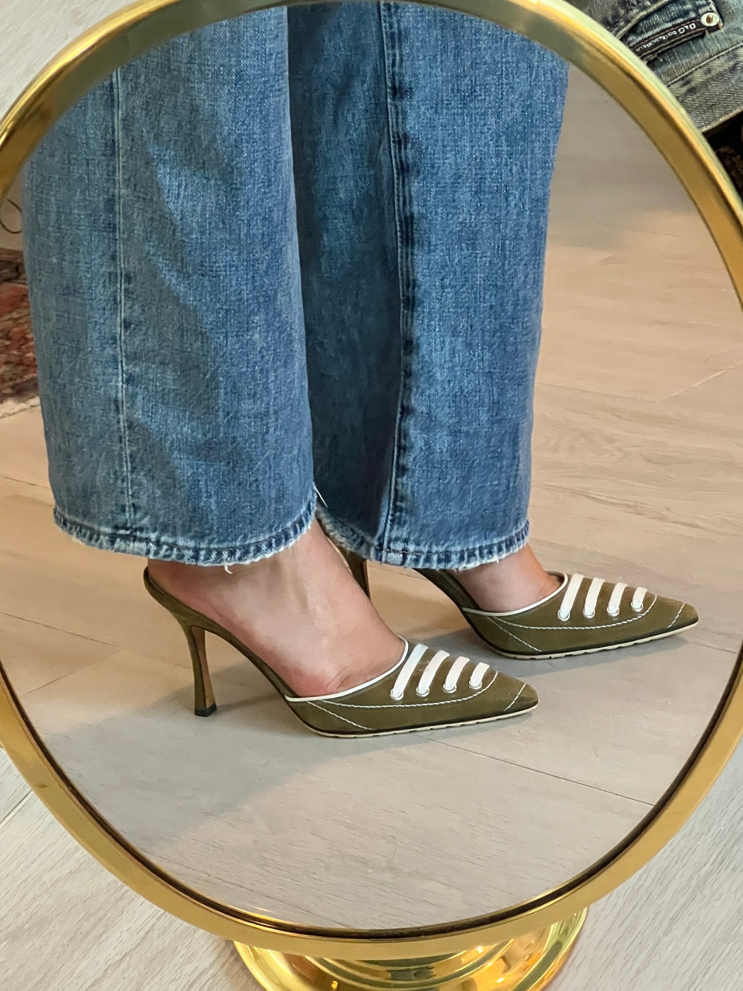 Manolo Blahnik Olive Green Suede Sneaker Mules (IT37 / US6.5-7)