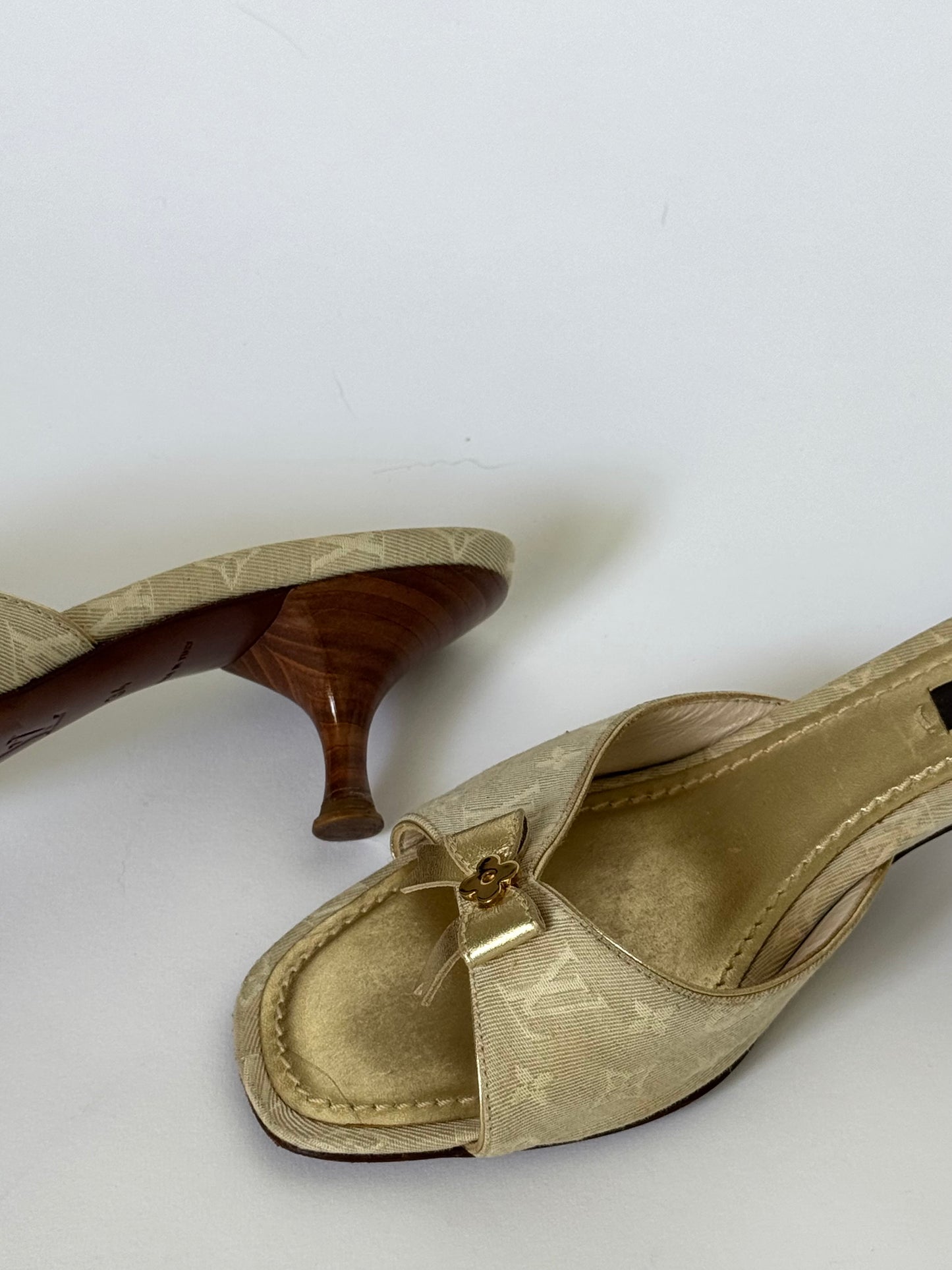 Louis Vuitton Monogram Metallic Bow Slides (IT34 / US4.5-5)
