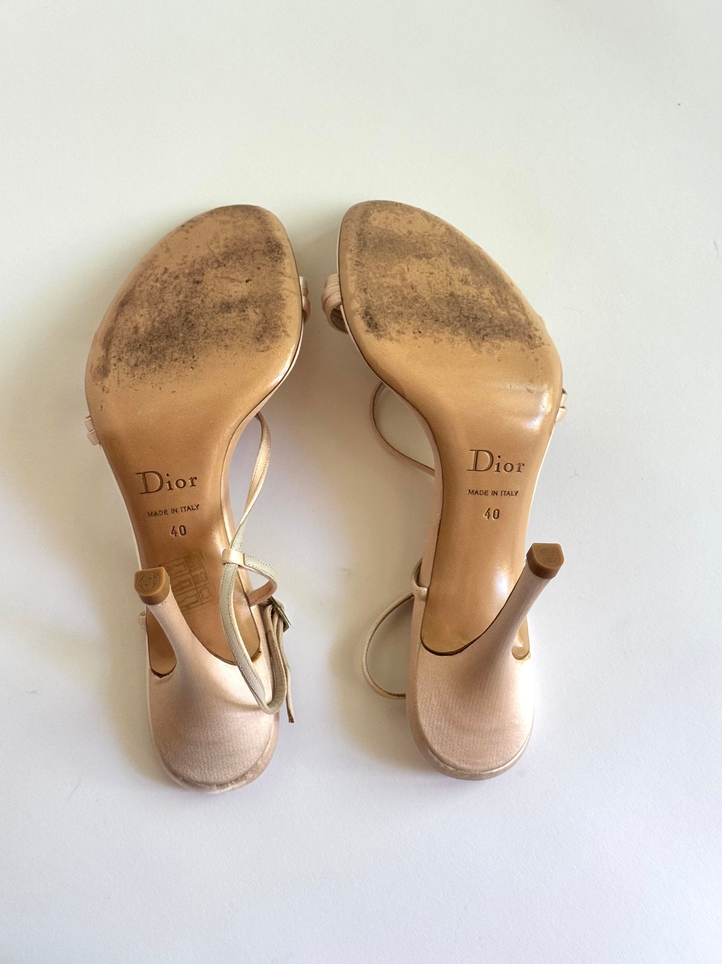 Christian Dior Satin Ivory Metallic Bow Slingbacks (IT40 / US9-9.5)