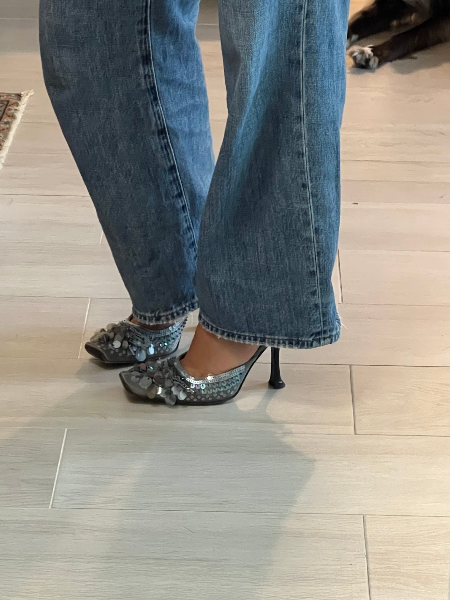 FW 1999 Prada Grey Sequin Heel (IT35.5 / US5.5-6)