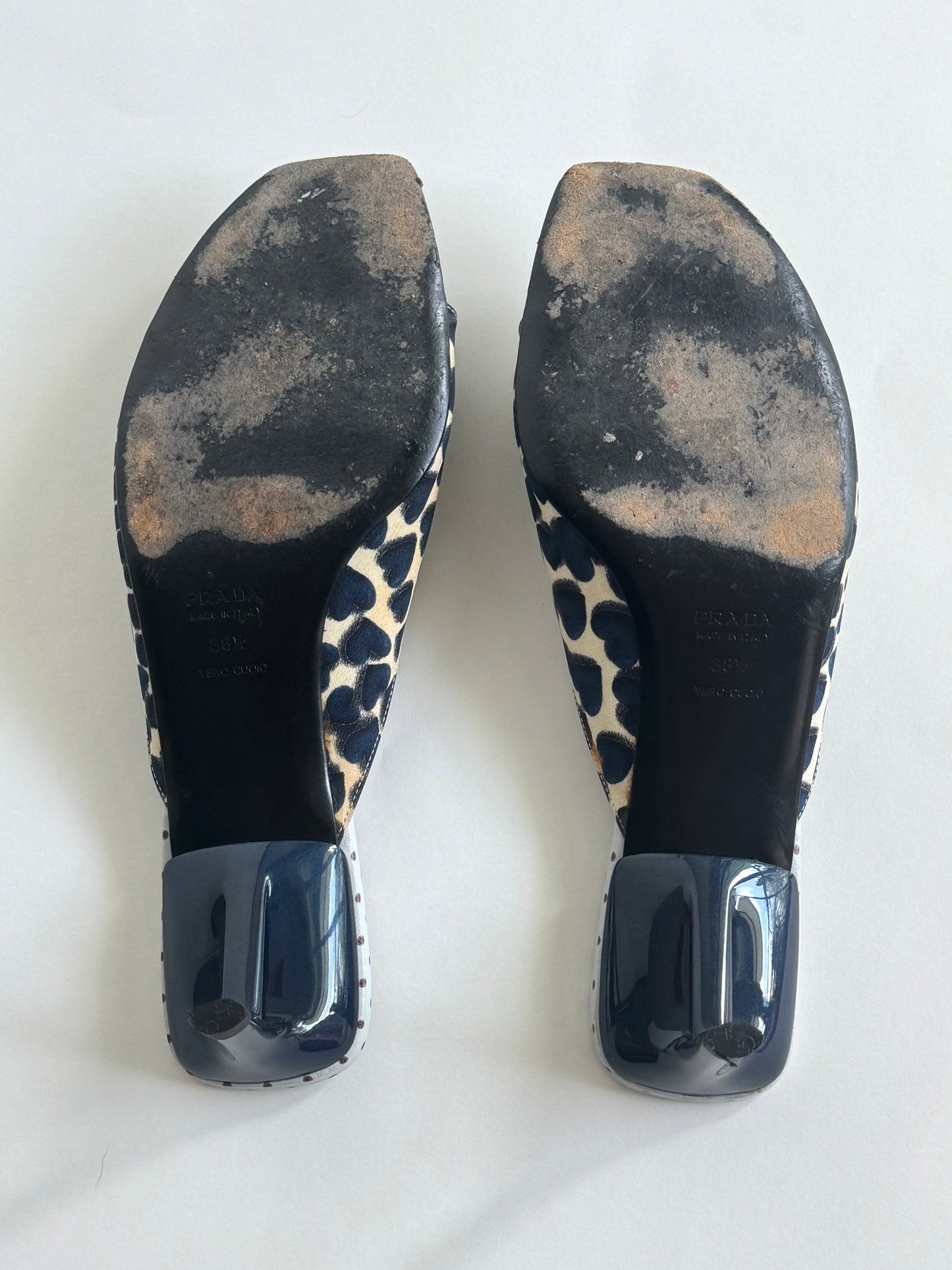 SS2000 Prada Canvas Blue Heart Bow Slides (IT38.5 / US8-8.5)