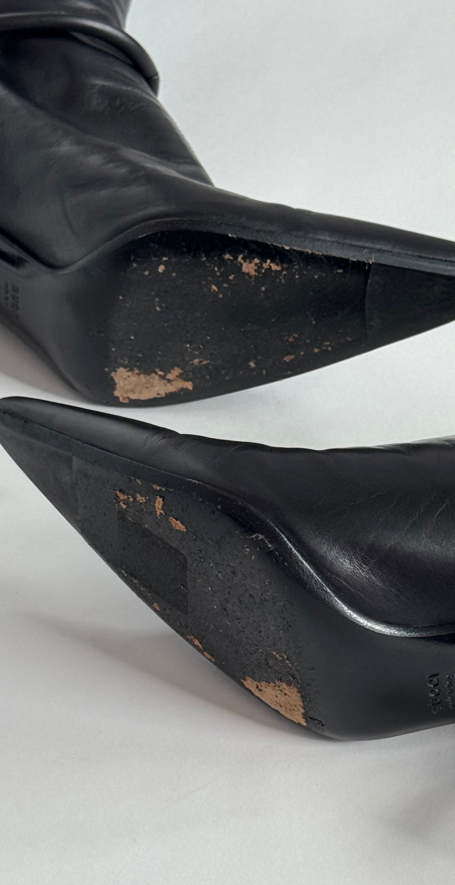 GUCCI,Tom Ford Era, Horsebit Black Leather Boots (8.5B / US7.5-8)