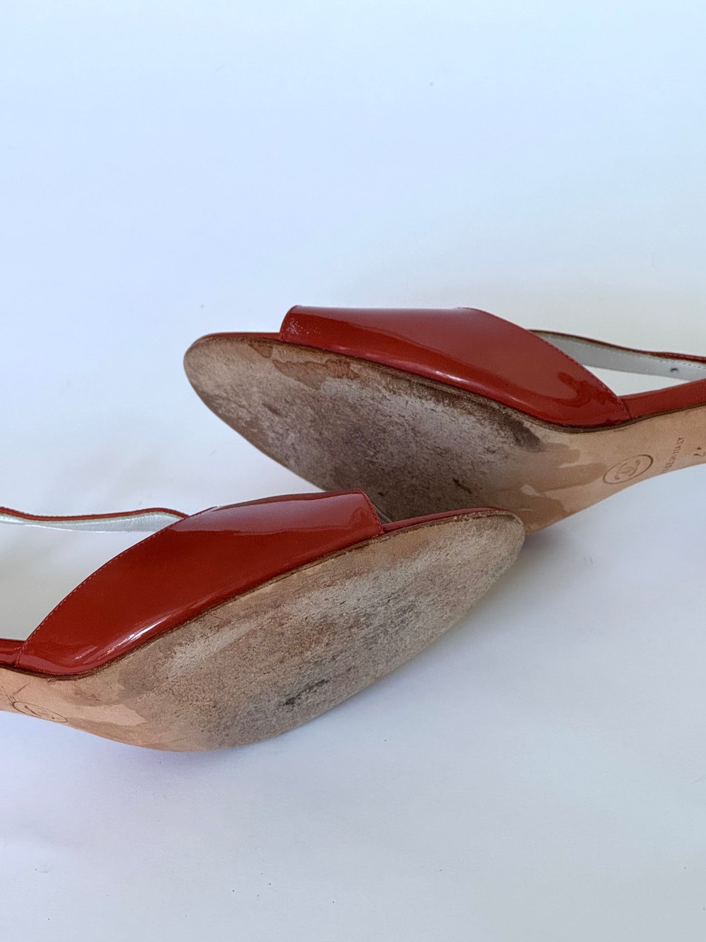 2006 CHANEL Orange CC Peep Toe T-Strap Slingback Heels (IT41 / US9.5-10)