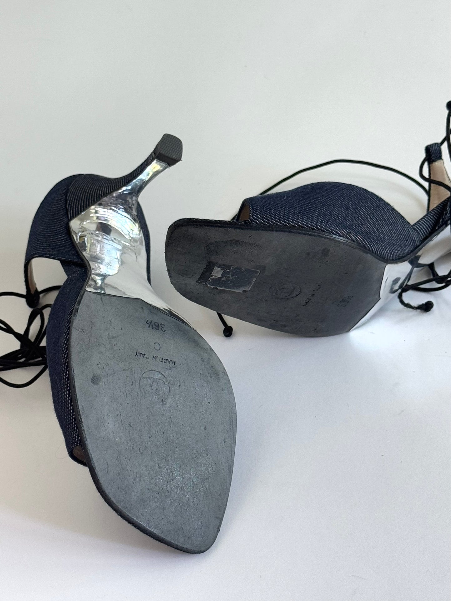 CHANEL Blue Denim Wrap-Up Sandals (IT36.5 / US6-6.5)