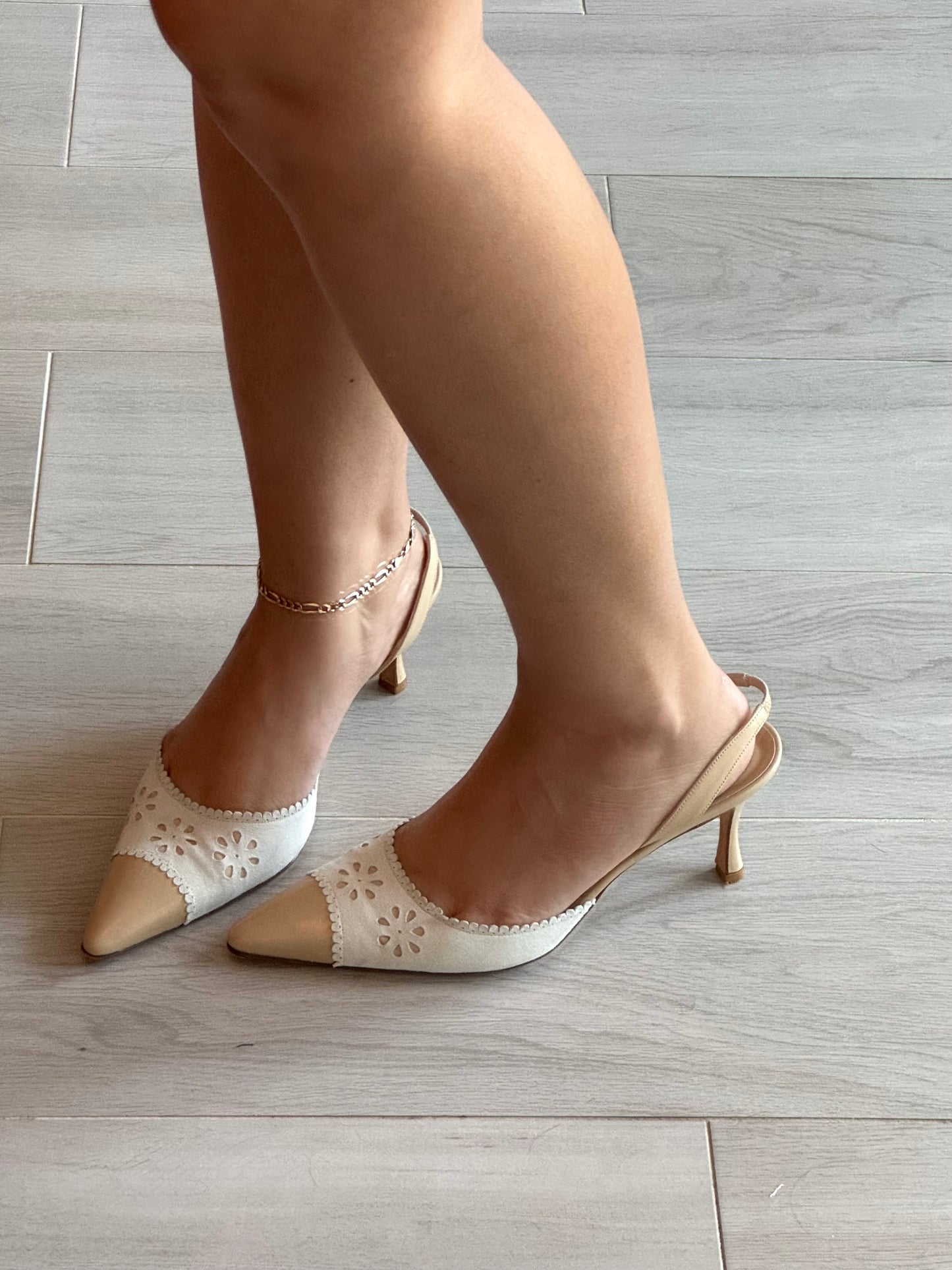 Manolo Blahnik Flower Cutout Cream Slingbacks (IT39.5 / US8.5-9)