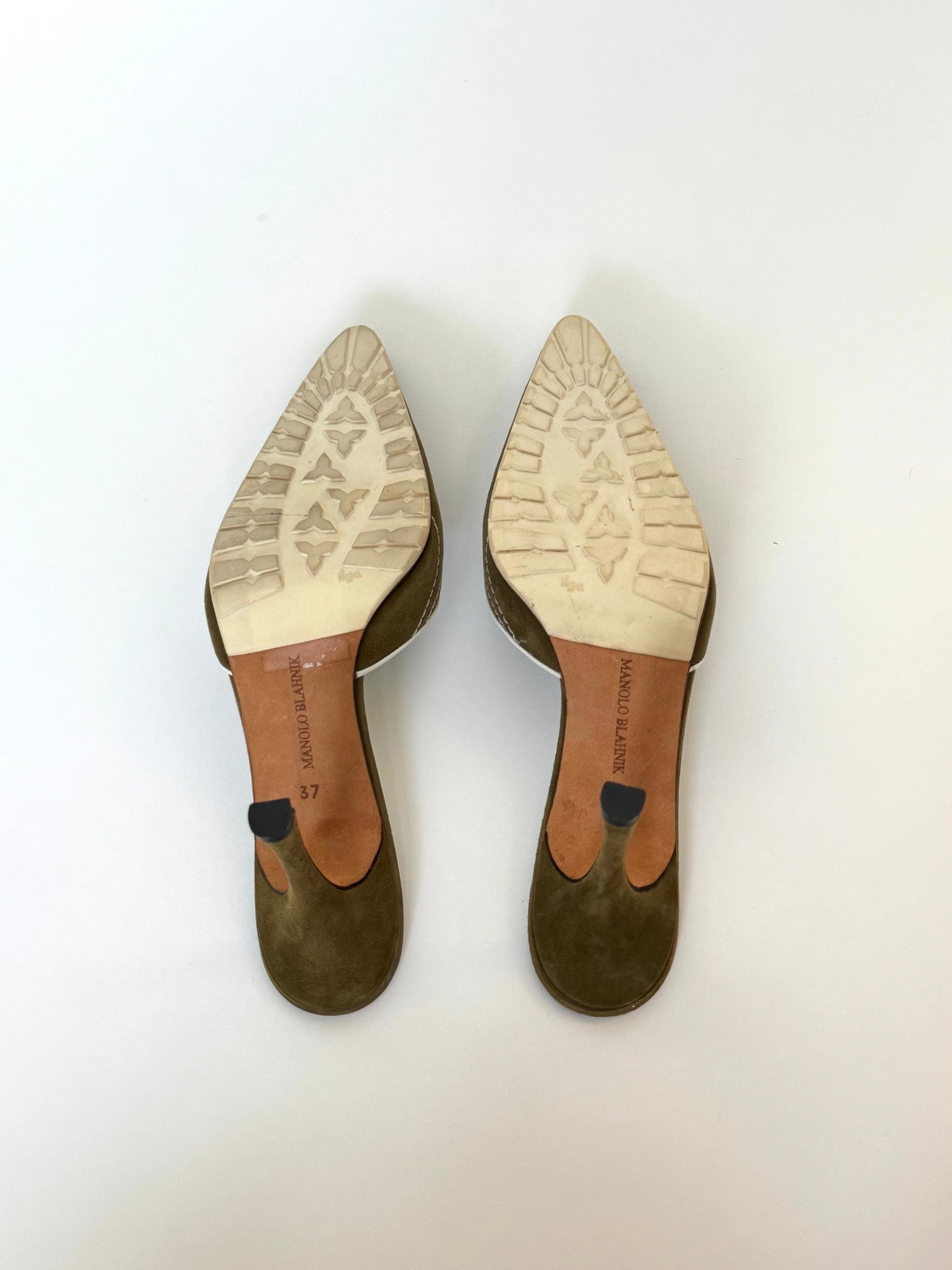 Manolo Blahnik Olive Green Suede Sneaker Mules (IT37 / US6.5-7)