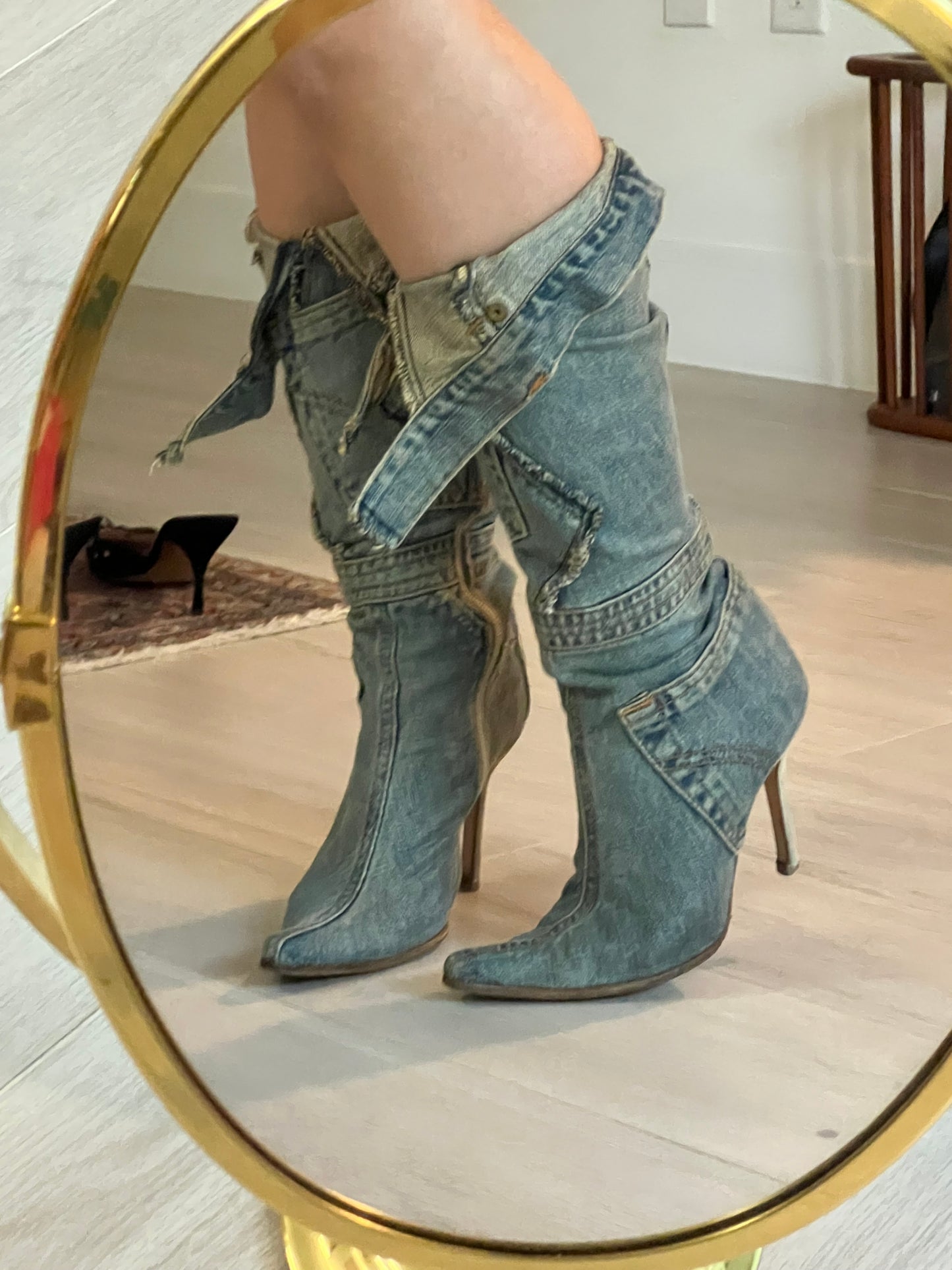 D&G Vintage Knee-High Denim Boots (IT38 / US8-8.5)