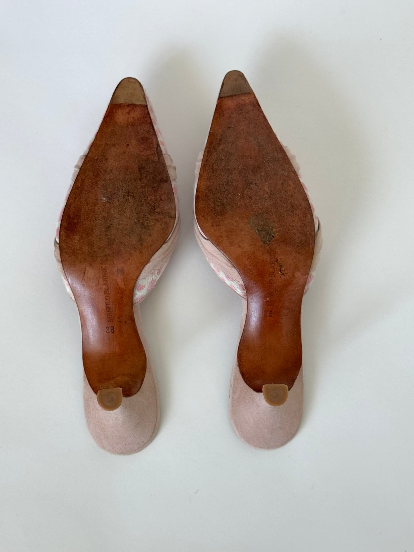 Manolo Blahnik Pink Ponyhair Bow Mules (IT37 / US7-7.5)