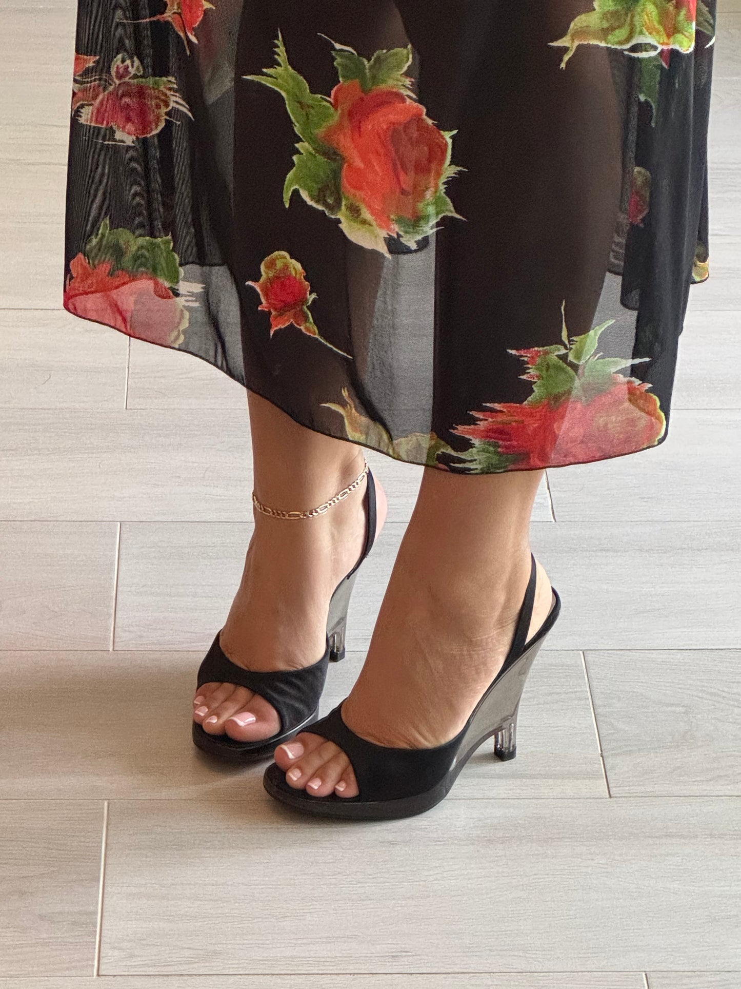 SS98 Prada Black Satin Lucite Slingback Wedges (US7-7.5)