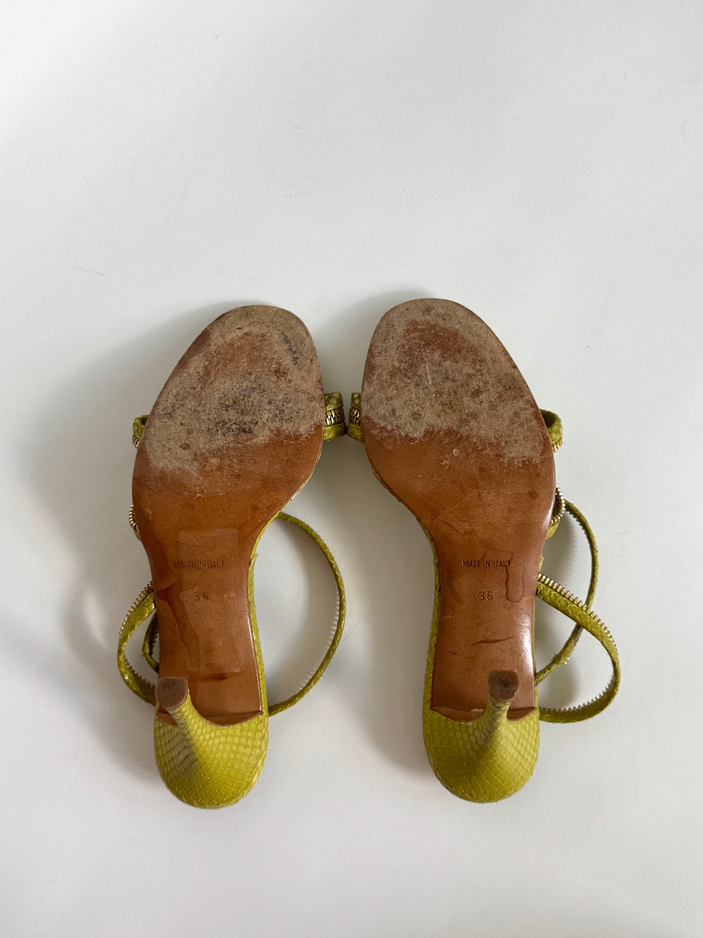 SS2001 Christian Dior, John Galliano Era, Snakeskin Pistachio Zipper Sandals (IT36 / US6.5-7)