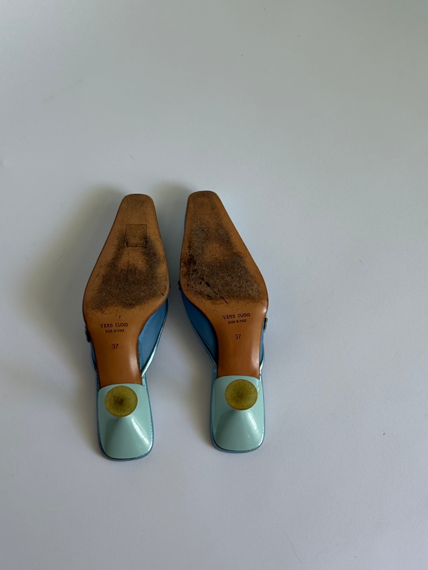 SS1999 Miu Miu Metallic Blue Mesh Floral Mules (IT37 / US6-6.5)