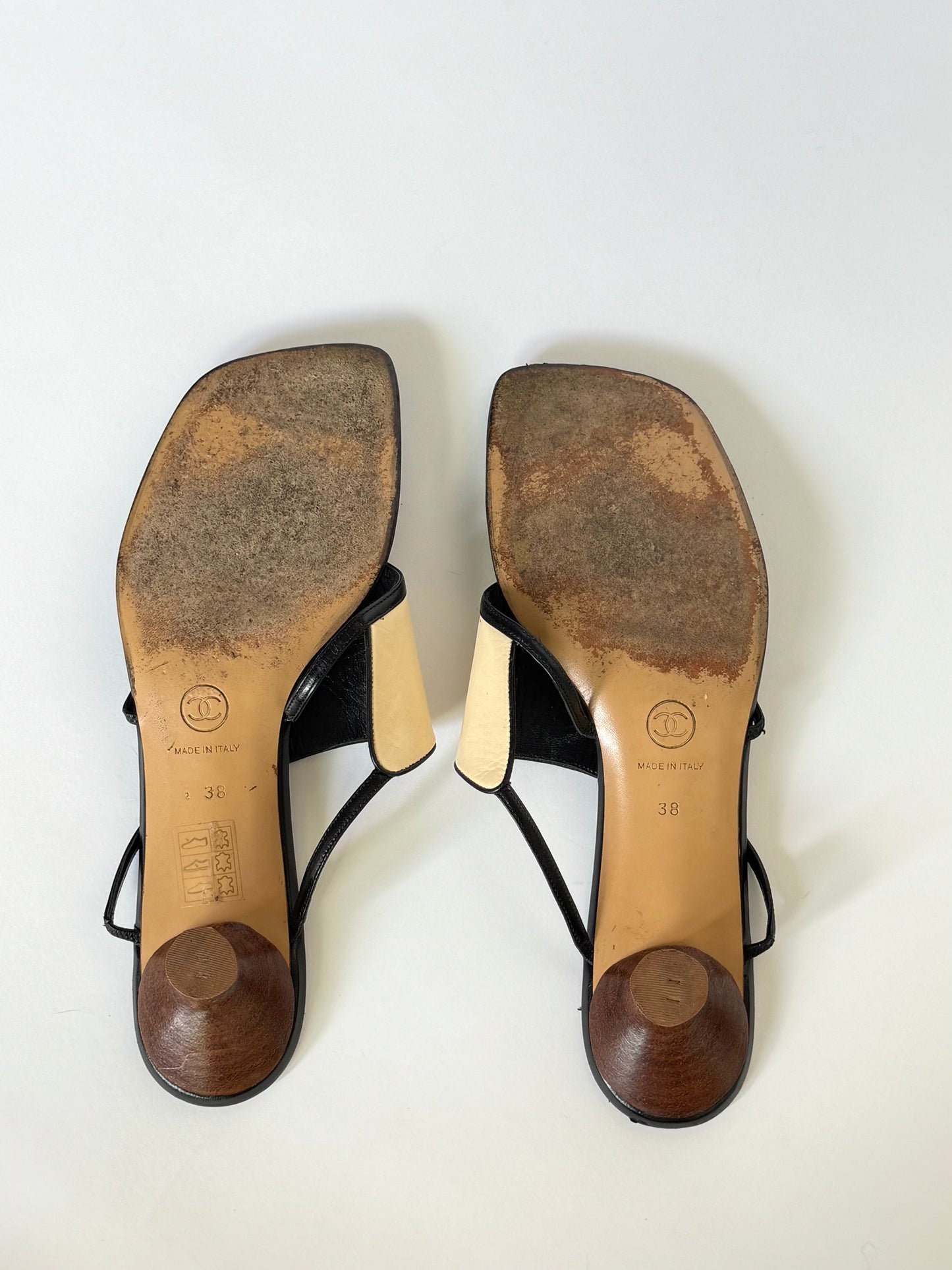 CHANEL (2000s) Leather Thong CC Sandals (IT38 / US8-8.5)