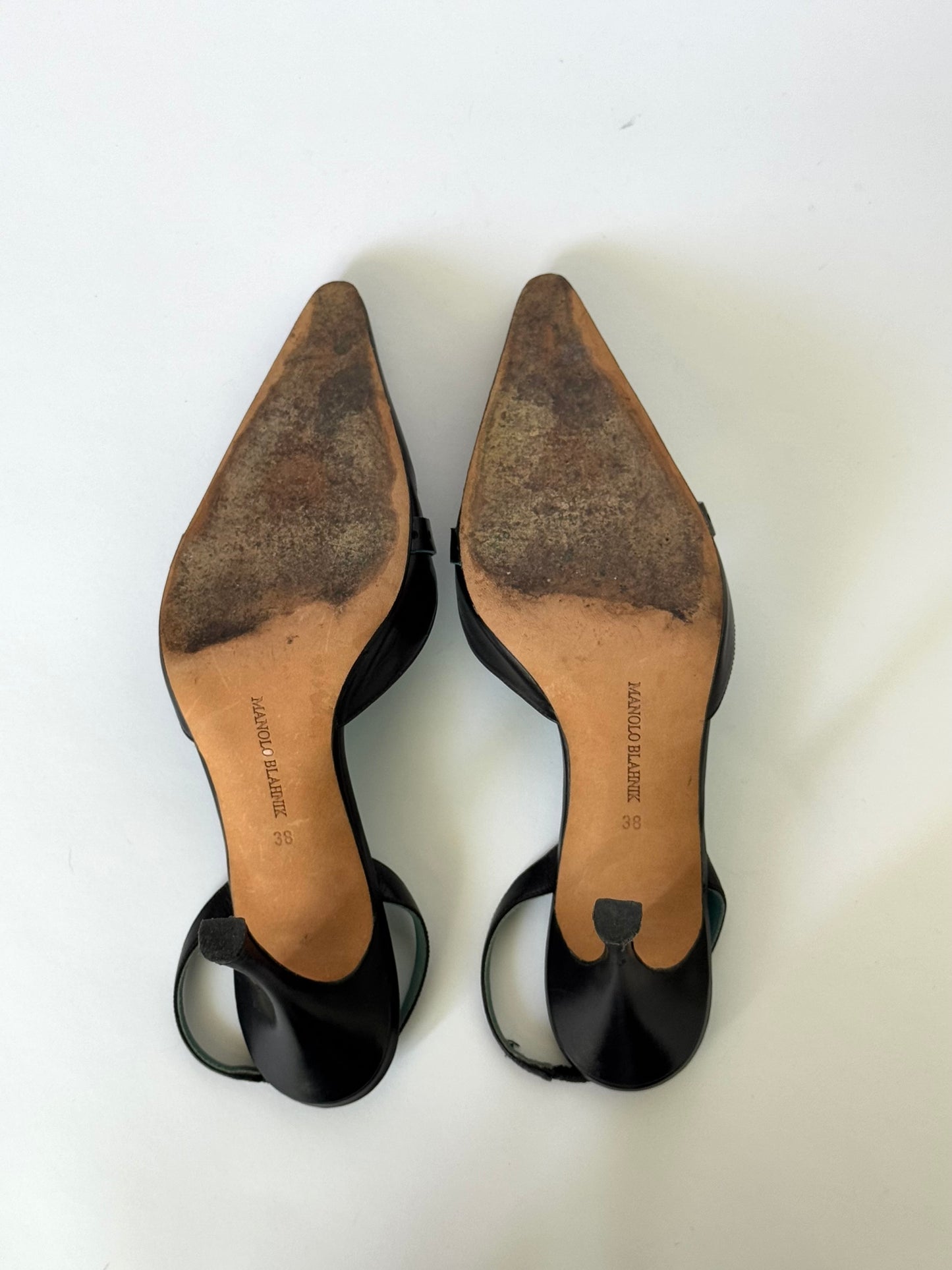 Manolo Blahnik Black/Blue Slingback Heels (IT38 / US7-7.5)