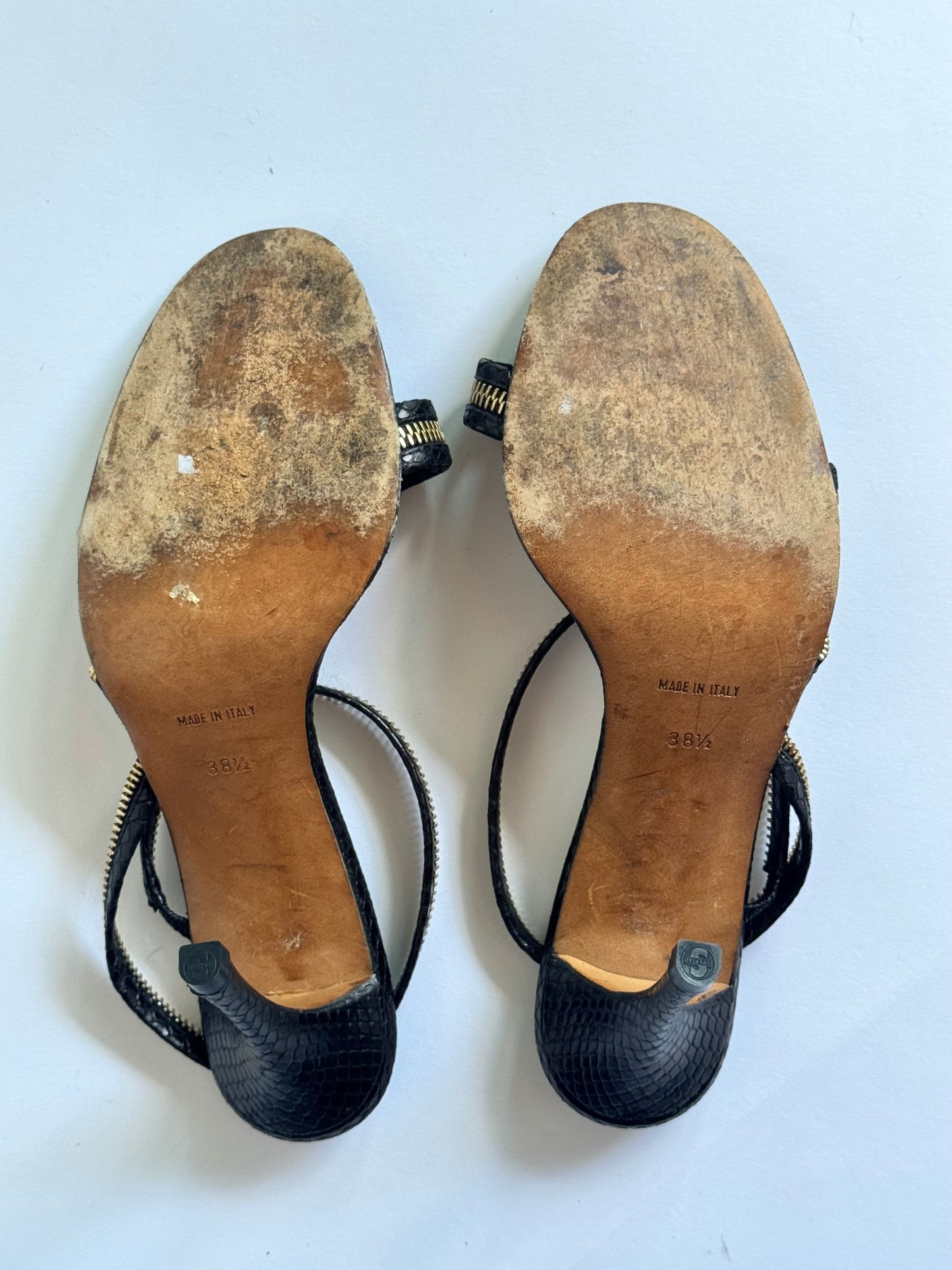 SS2001 Christian Dior Snakeskin Black Zipper Sandals (IT38.5 / US8.5-9)