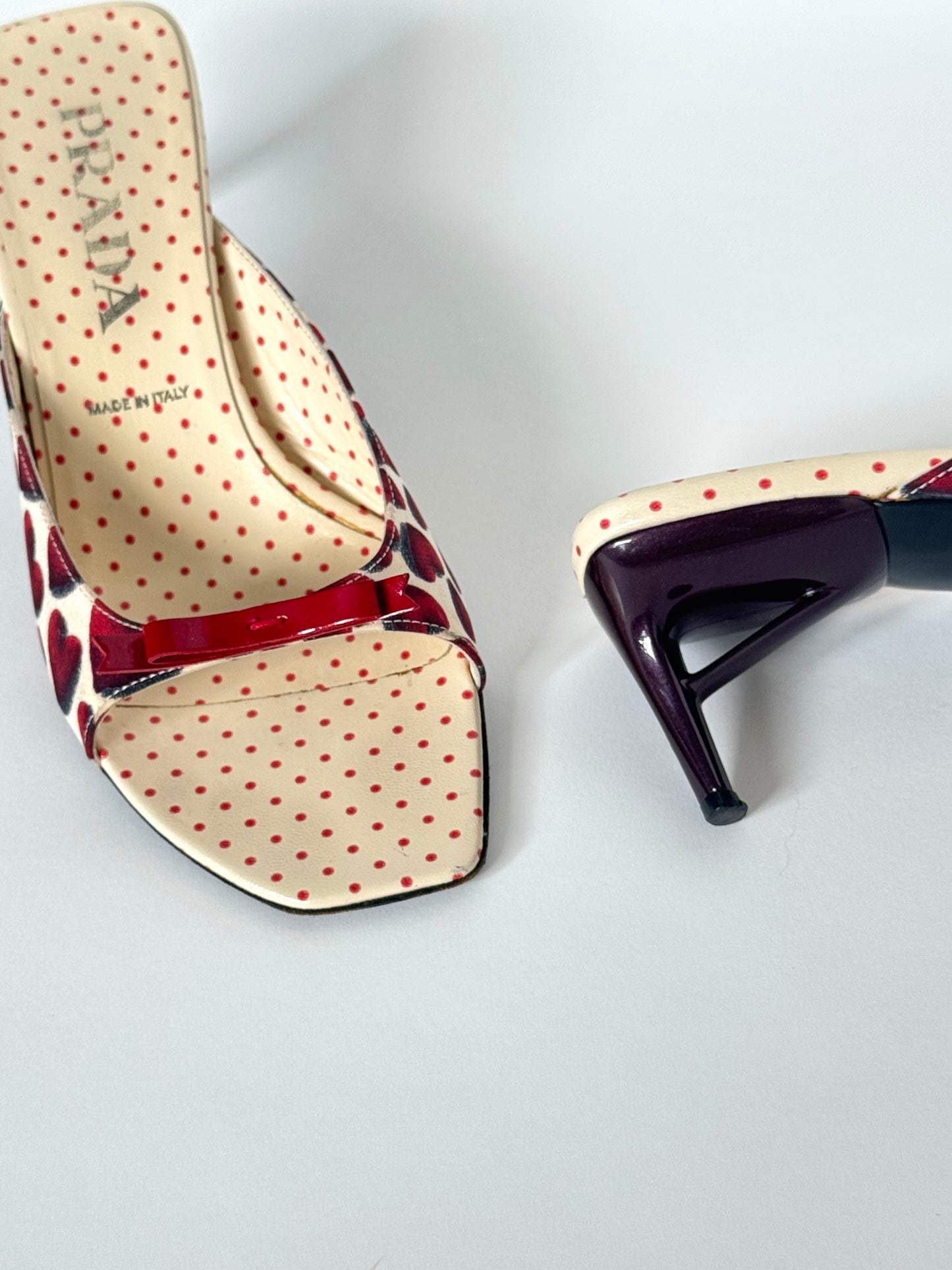 Prada SS2000 Red Heart Bow Slides (IT37 / US7-7.5)