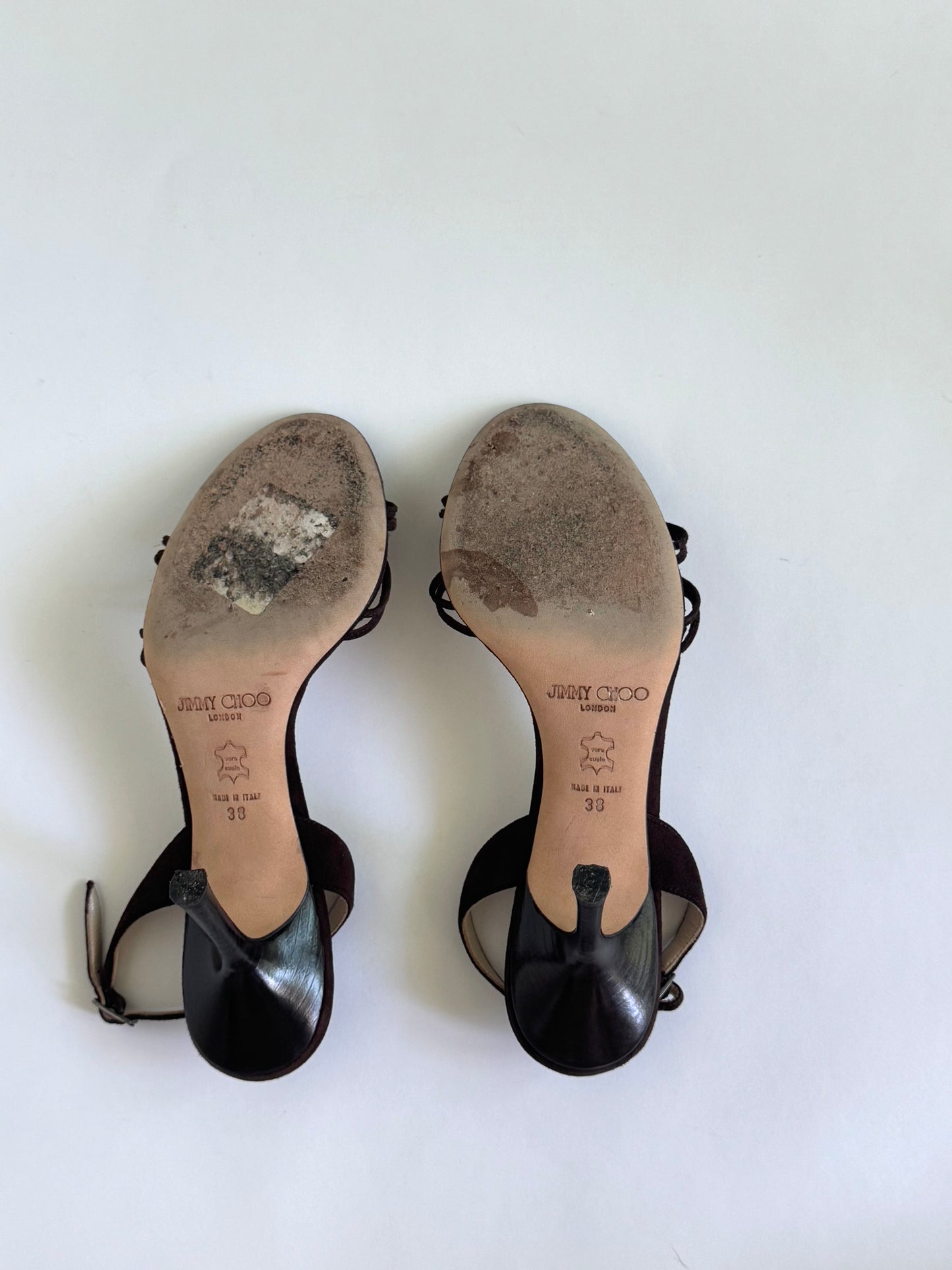 Jimmy Choo Brown Suede Venetian Glass Beaded Sandals (IT38 / US7-7.5)