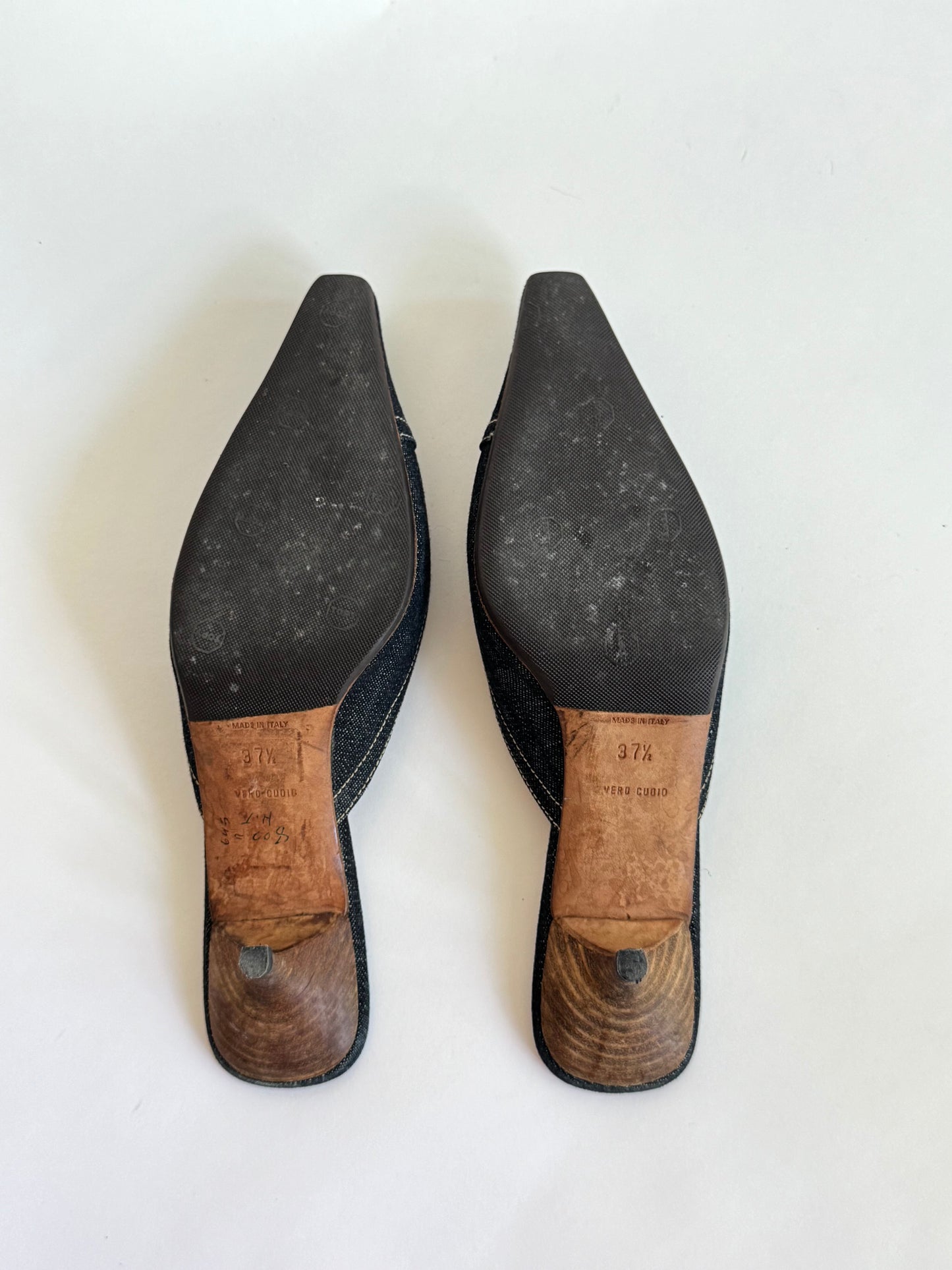 Miu Miu Blue Denim Bow Mules (IT37.5 / US7-7.5)