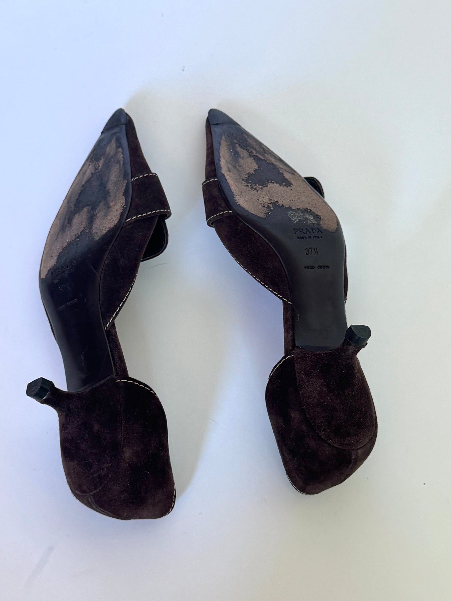 Prada Suede Brown Buckle D'Orsay Pumps (IT37.5 / US8-8.5)