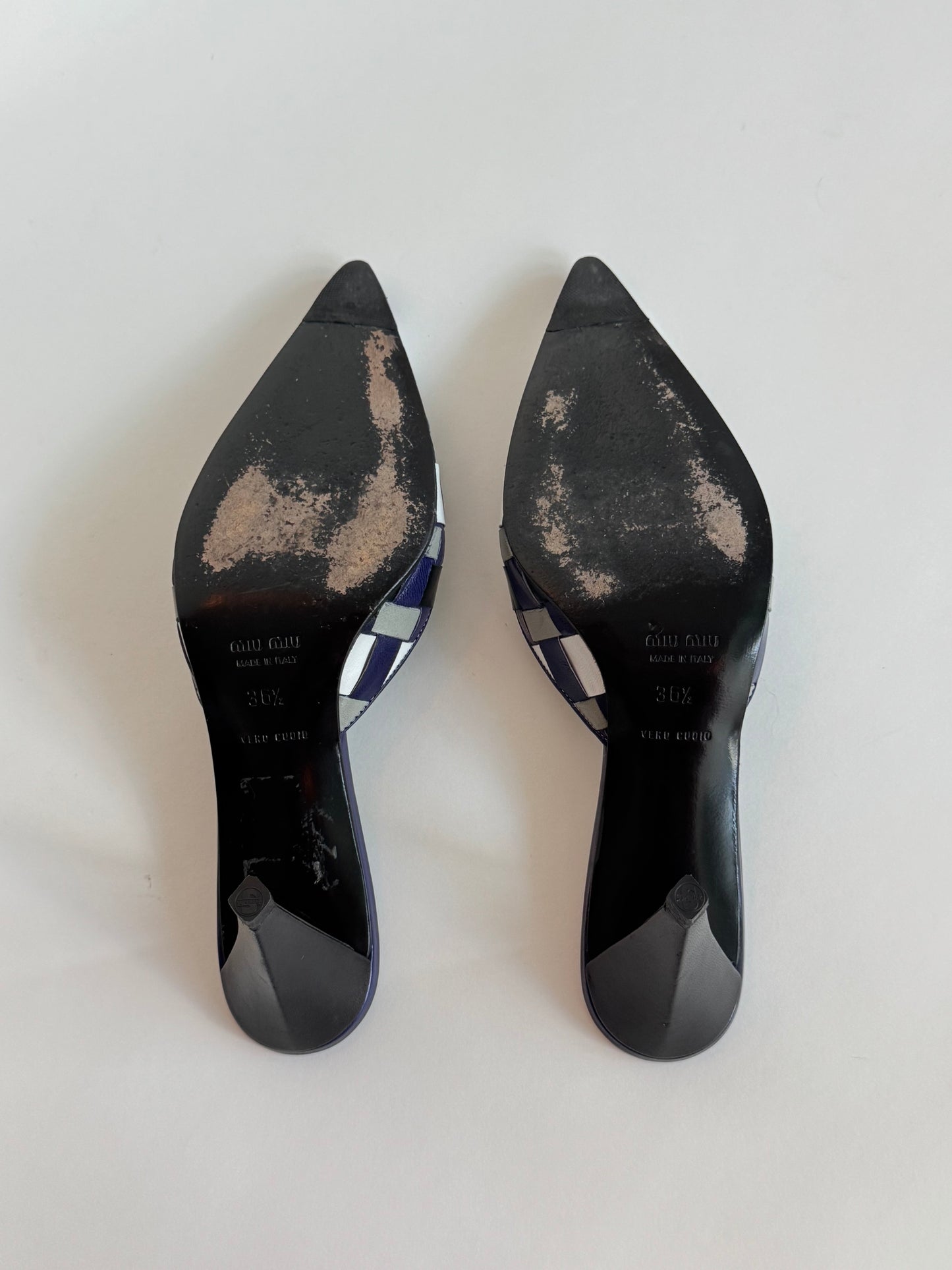 SS2001 Miu Miu Checkered Purple Woven Leather Mules (IT36.5 / US6-6.5)