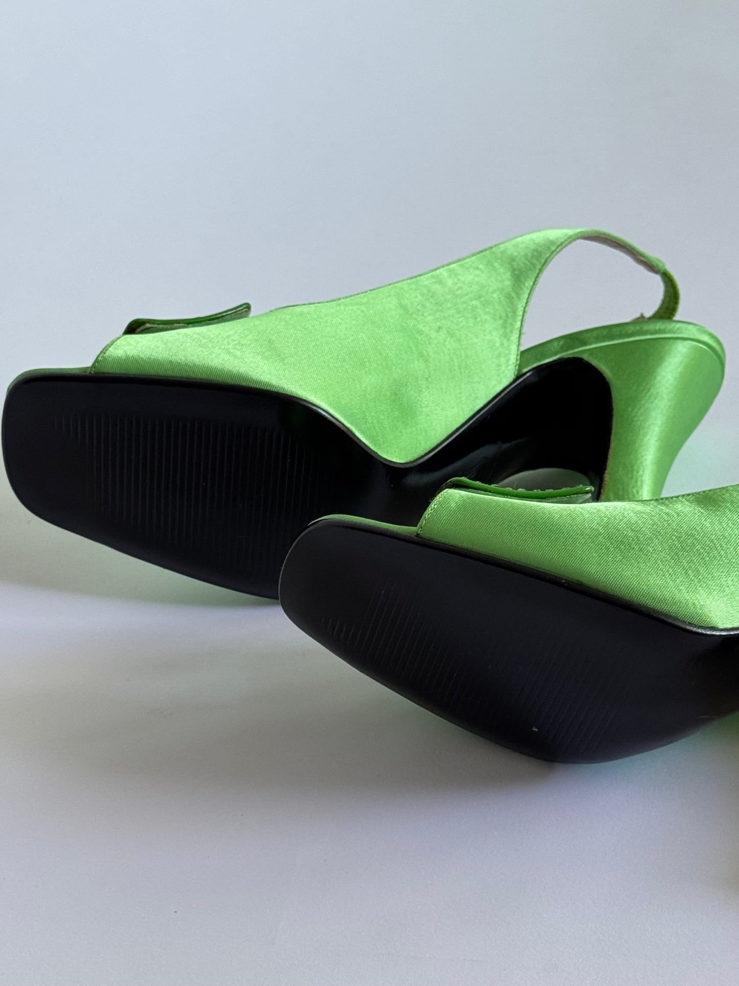 FW1996 Versace Green Satin Buckle Rhinestone Slingback Pumps (IT40 / US9-9.5)