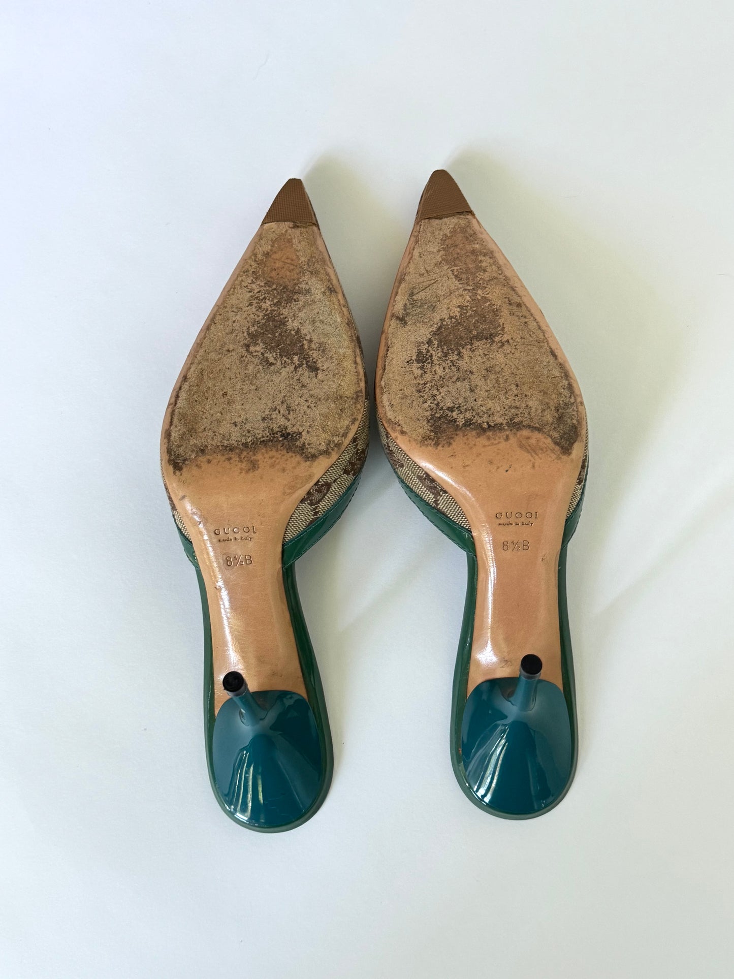 GUCCI Monogram Teal Horsebit Mules (8.5B / US8-8.5)