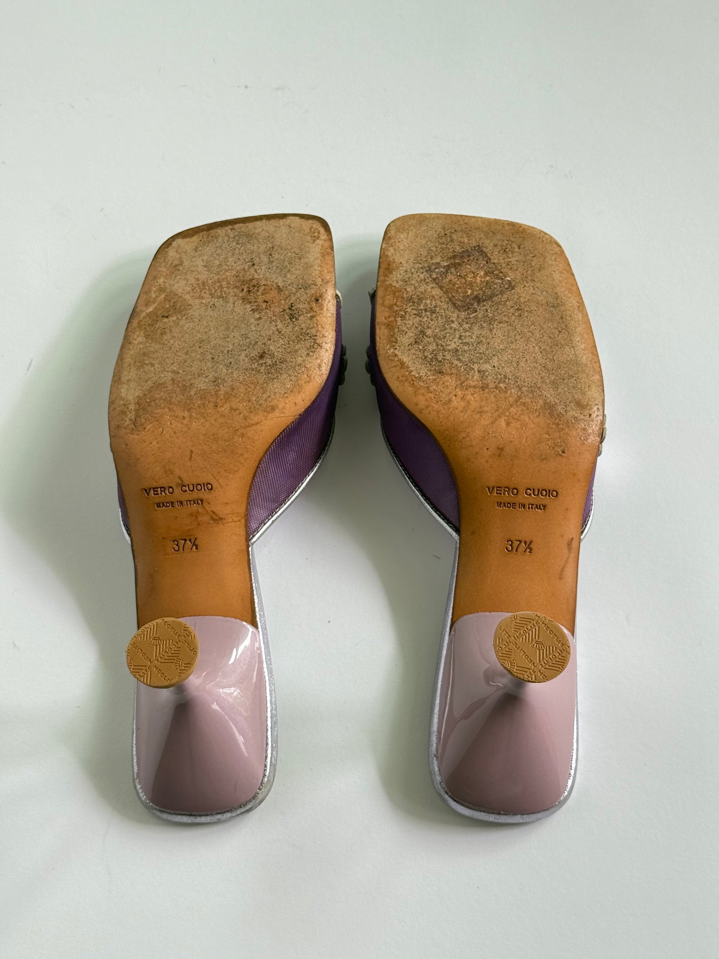 FW1999 Miu Miu Metallic Purple Mesh Floral Sandals (IT37.5 / US7-7.5)