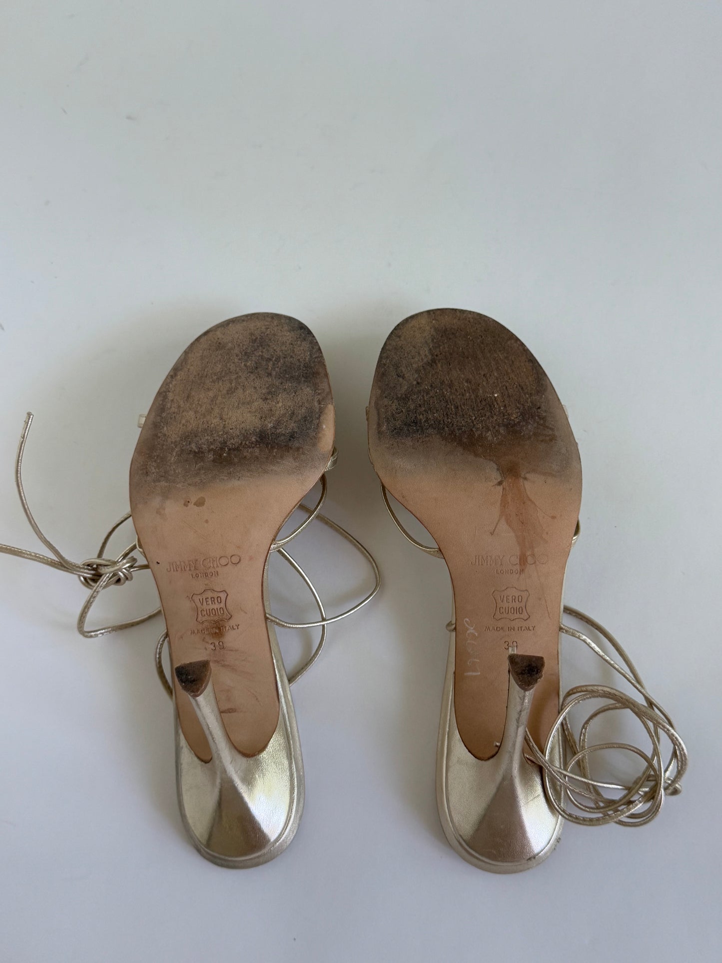 Jimmy Choo Golden Metallic Wrap-Around Sandals (IT39 / US8.5-9)