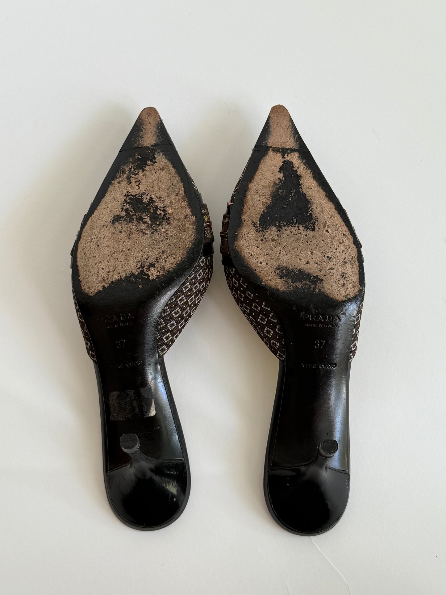 SS2003 Prada Flower Brown Mules (IT37 / US6.5-7)