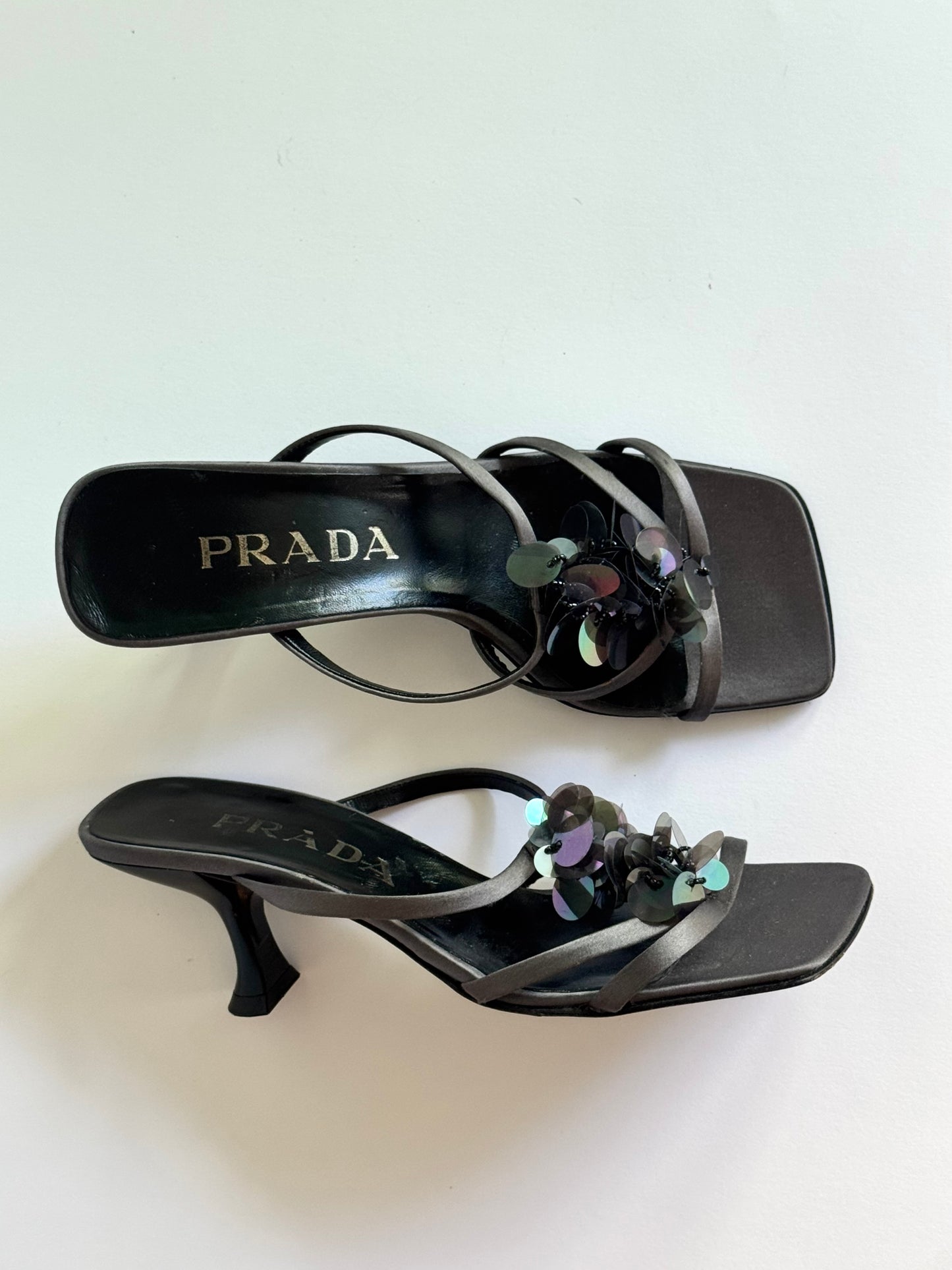 Prada Grey Satin Sequin Slides (IT36.5 / US6-6.5)
