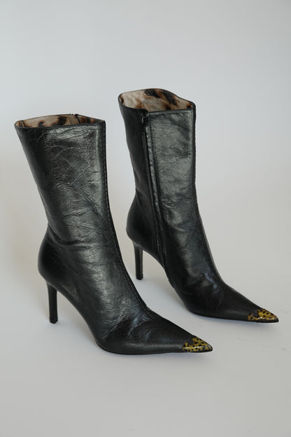 Roberto Cavalli FW2001 Leopard Tip Ankle Boots (IT37 / US7-7.5)