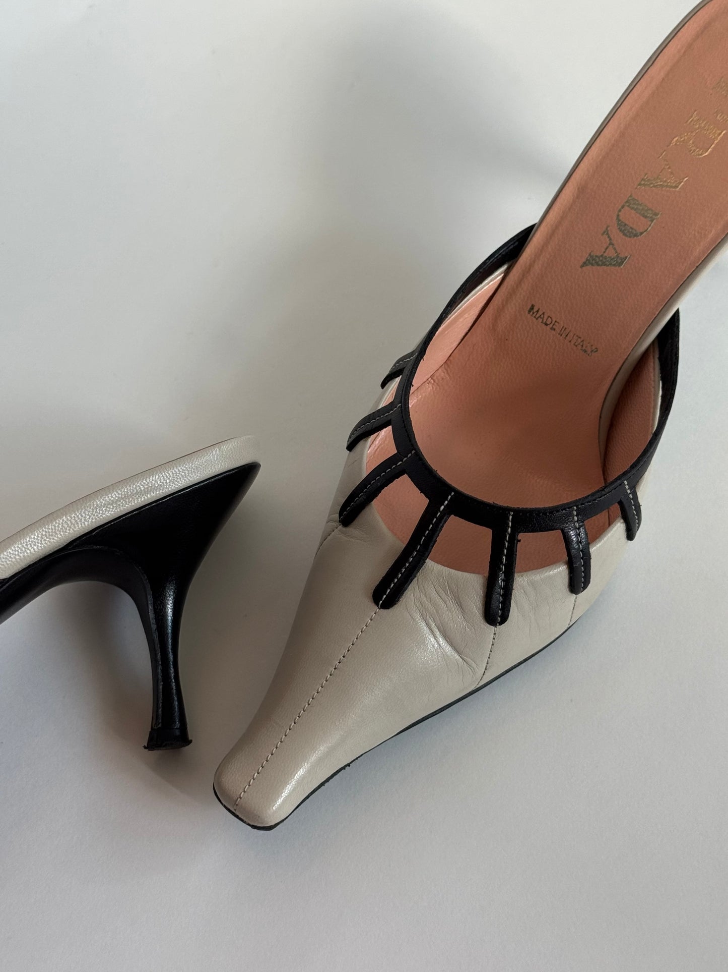Prada Cutout Beige Leather Mules (IT35.5 / US5-5.5)