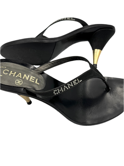 Vintage CHANEL 2003 Black Rhinestone Sandals (IT37 / US6.5)