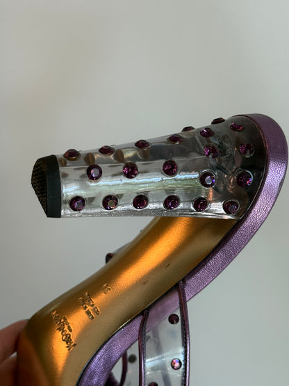FW2003 Yves Saint Laurent Purple Crystal Embellishment Slides (IT39 / US8-8.5)