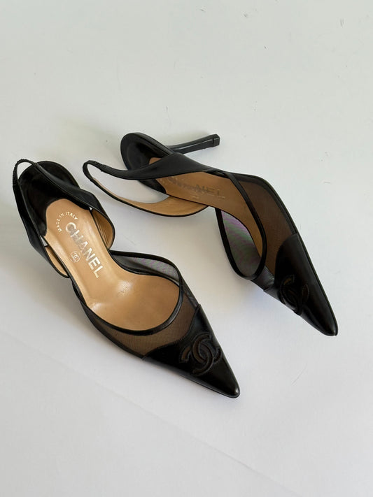 CHANEL CC Logo Slingback Pumps (IT38 / US6.5-7)