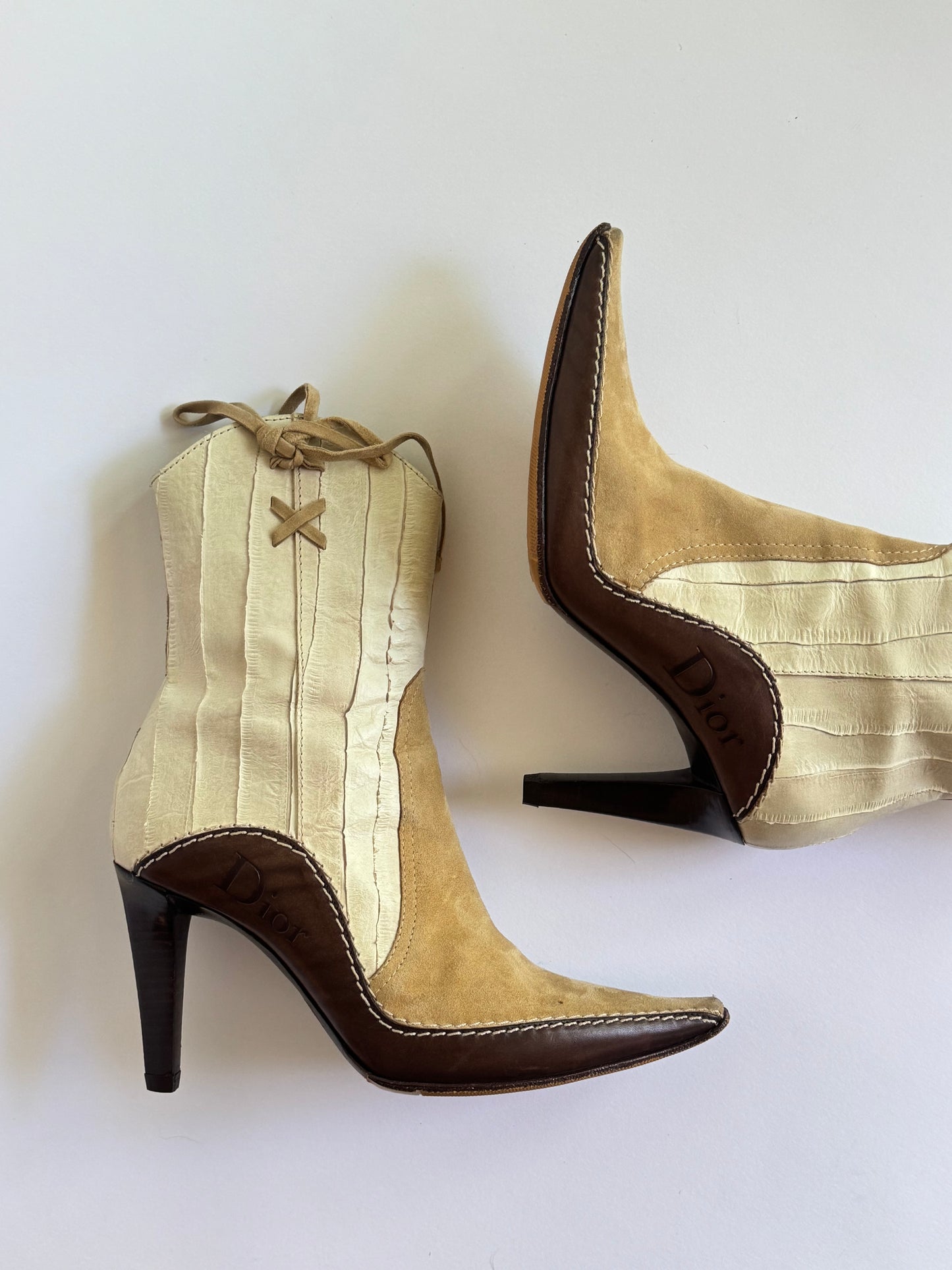 Christian Dior Western Brown Suede and Leather Ankle Boots (IT36 / US6-6.5)