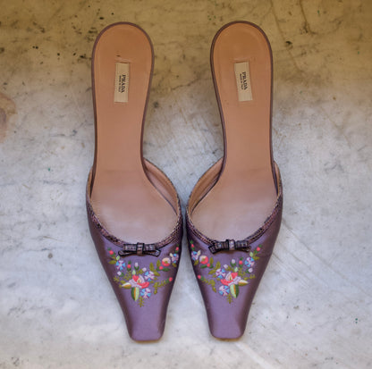 Prada Satin Embroidered Mules (IT41 / US9.5-10)
