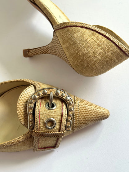 Prada Canvas Beige Buckle D'Orsay Pumps (IT40 / US10.5-11)