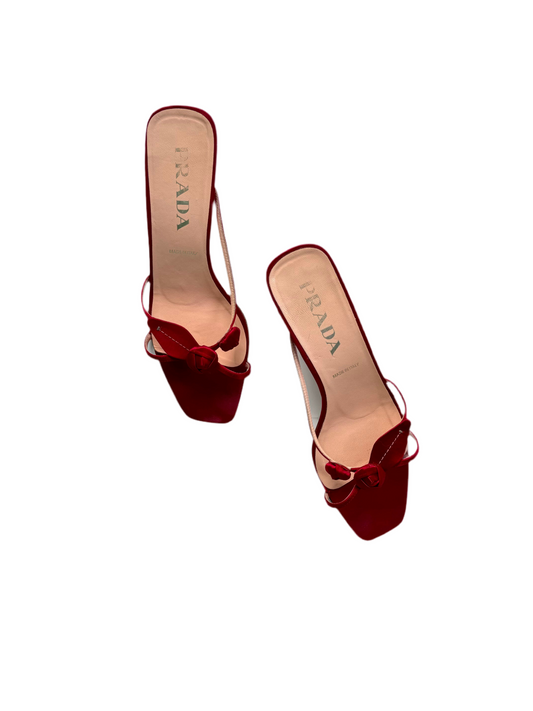 2000’s Prada Red Rose Satin Slides (IT38/ US7.5-8)