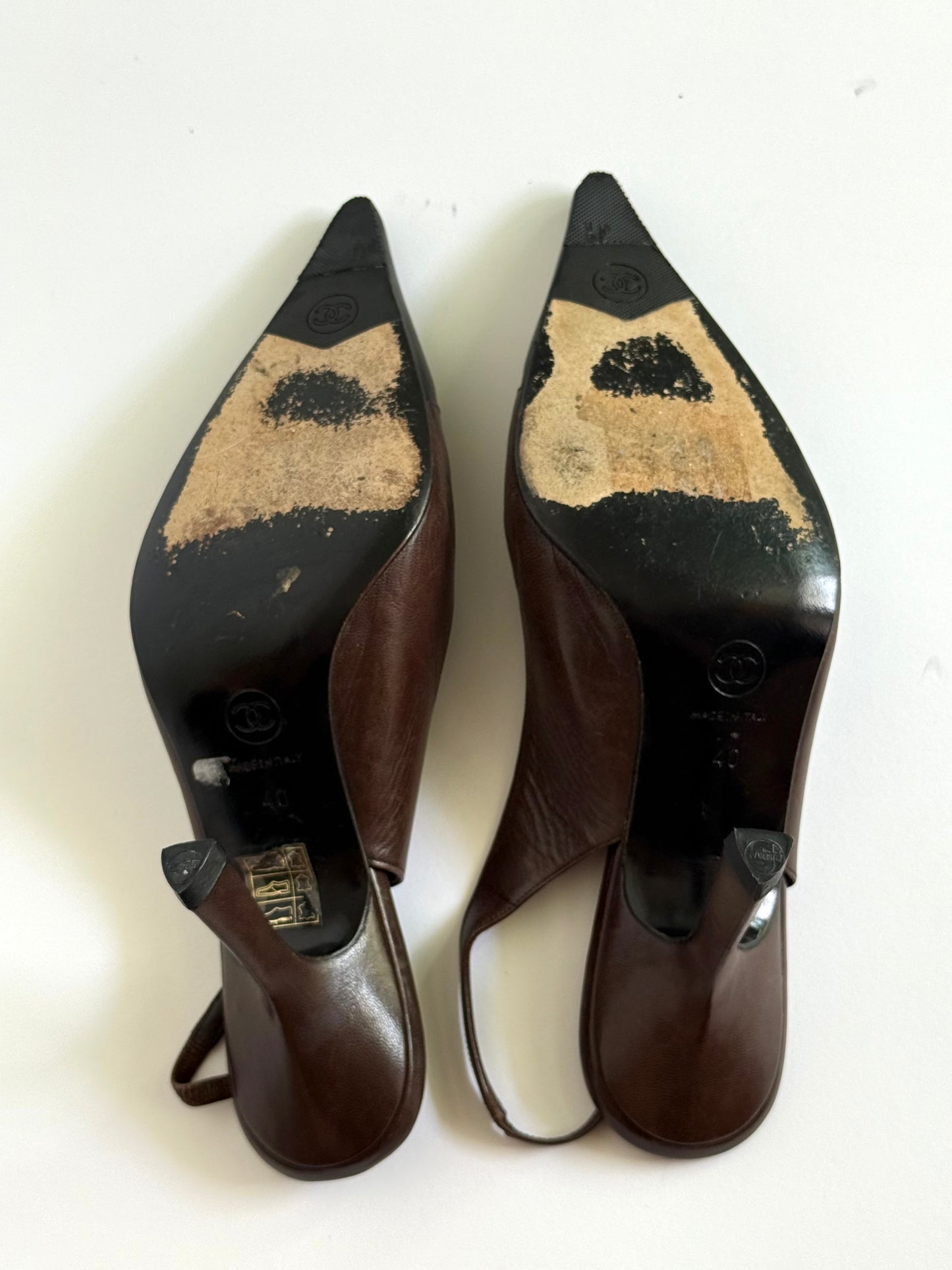CHANEL FW2001 Brown Clover Slingbacks (IT40 / US8.5-9)