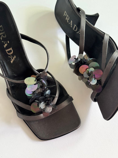 Prada Grey Satin Sequin Slides (IT36.5 / US6-6.5)
