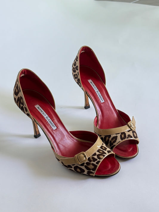 Manolo Blahnik Ponyhair Cheetah Buckle D'Orsay Pumps (IT41.5 / US11-11.5)