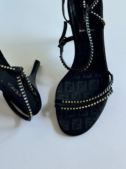 Fendi Black Monogram Jewel Sandals (IT37.5  / US7-7.5)