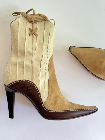 Christian Dior Western Brown Suede and Leather Ankle Boots (IT36 / US6-6.5)