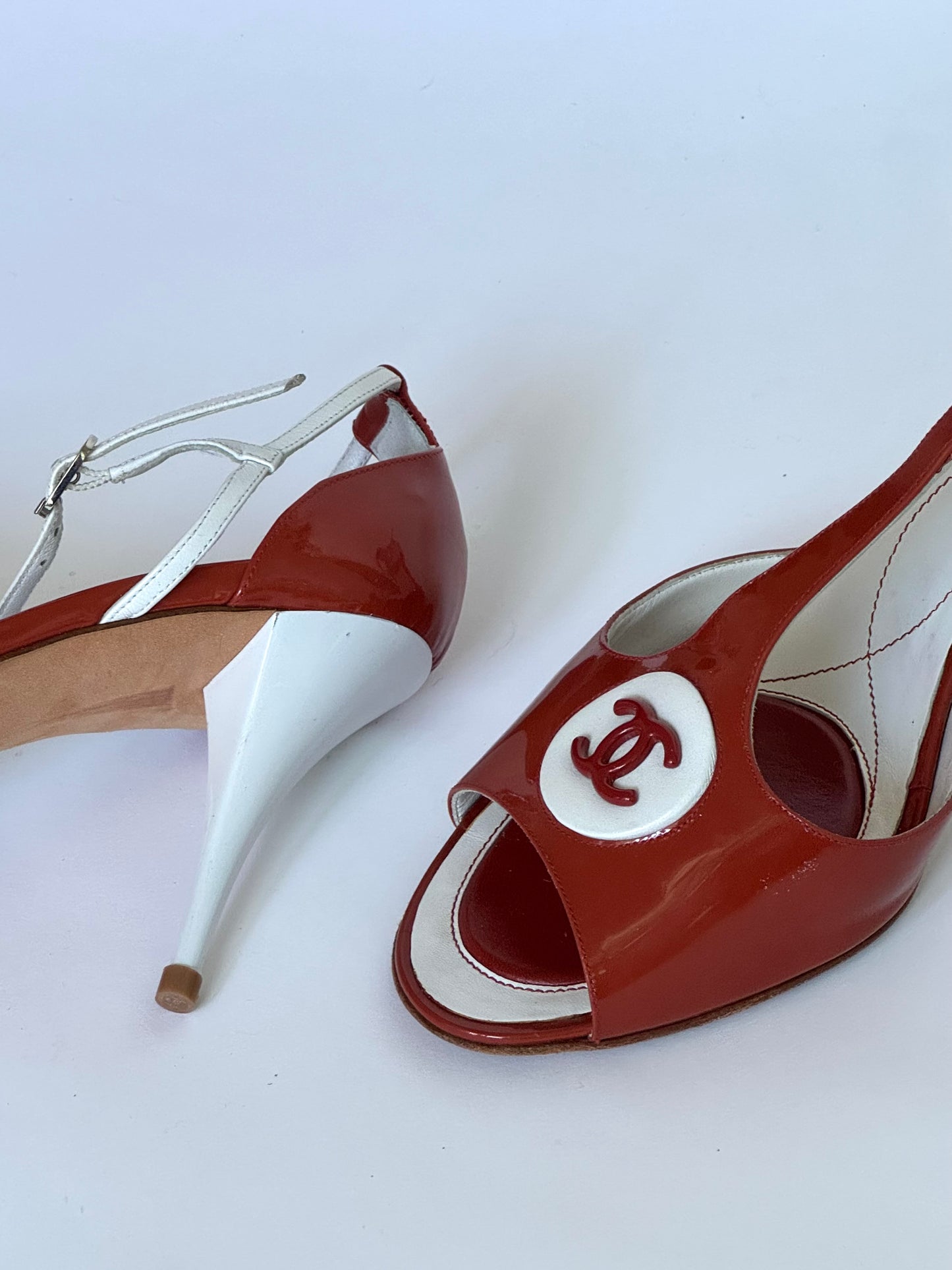 2006 CHANEL Orange CC Peep Toe T-Strap Slingback Heels (IT41 / US9.5-10)