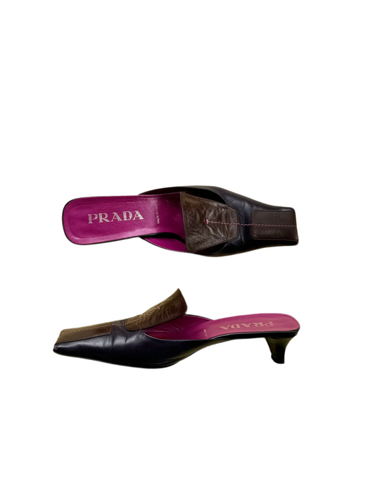 Prada Burgundy and Brown Leather Mules (IT37.5 / US7)