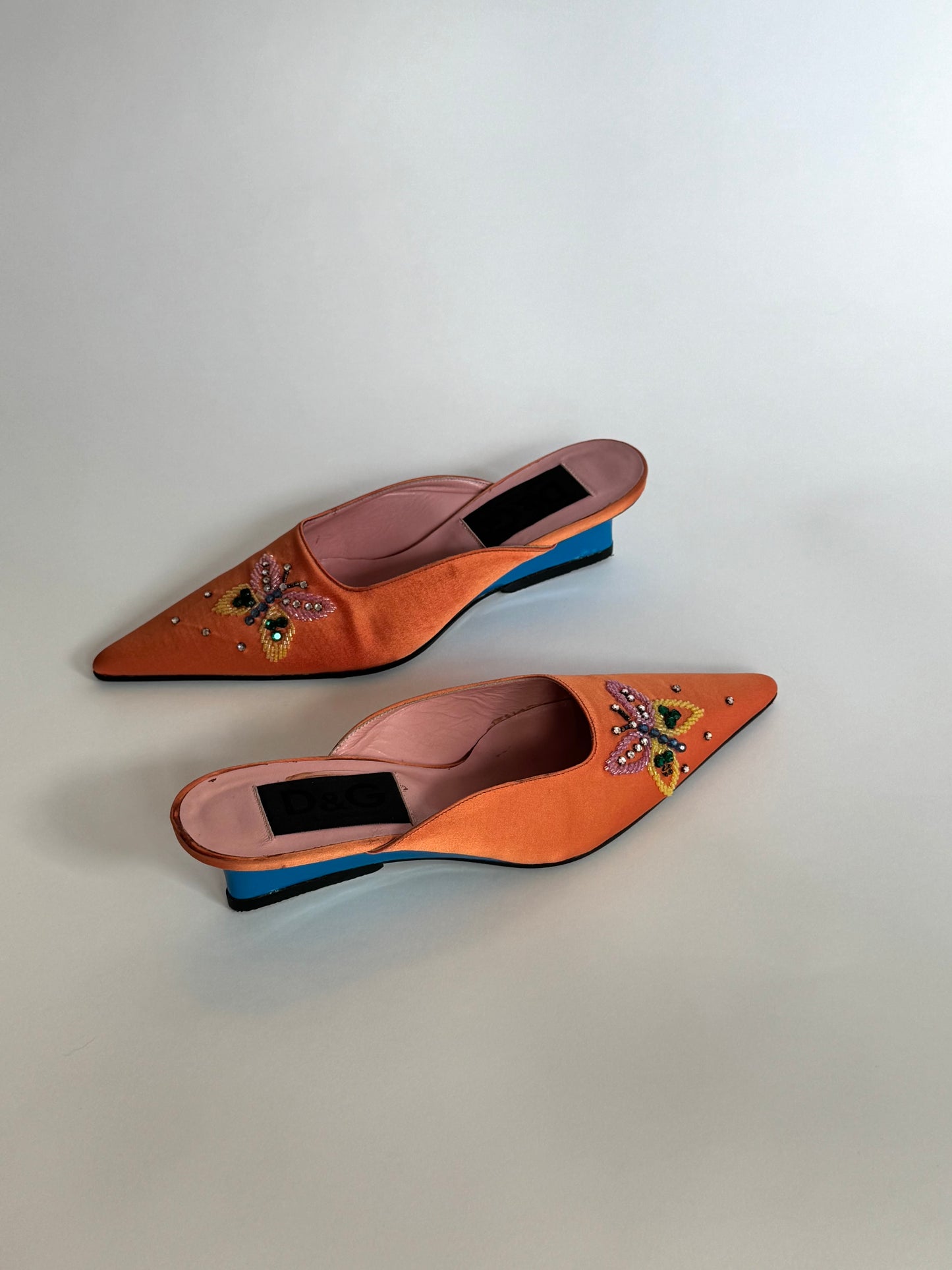 D&G Orange Satin Beaded Butterfly Mules (IT37 / US5.5-6)
