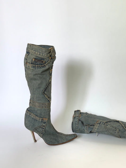 D&G Vintage Knee-High Denim Boots (IT38 / US8-8.5)