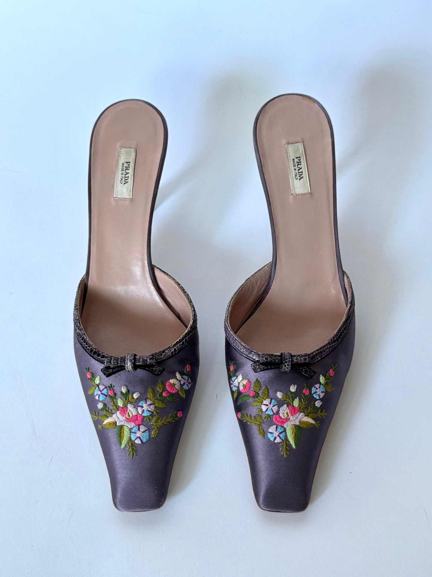 Prada Embroidered Purple Mules with Snakeskin Phone (IT37 / US6.5)