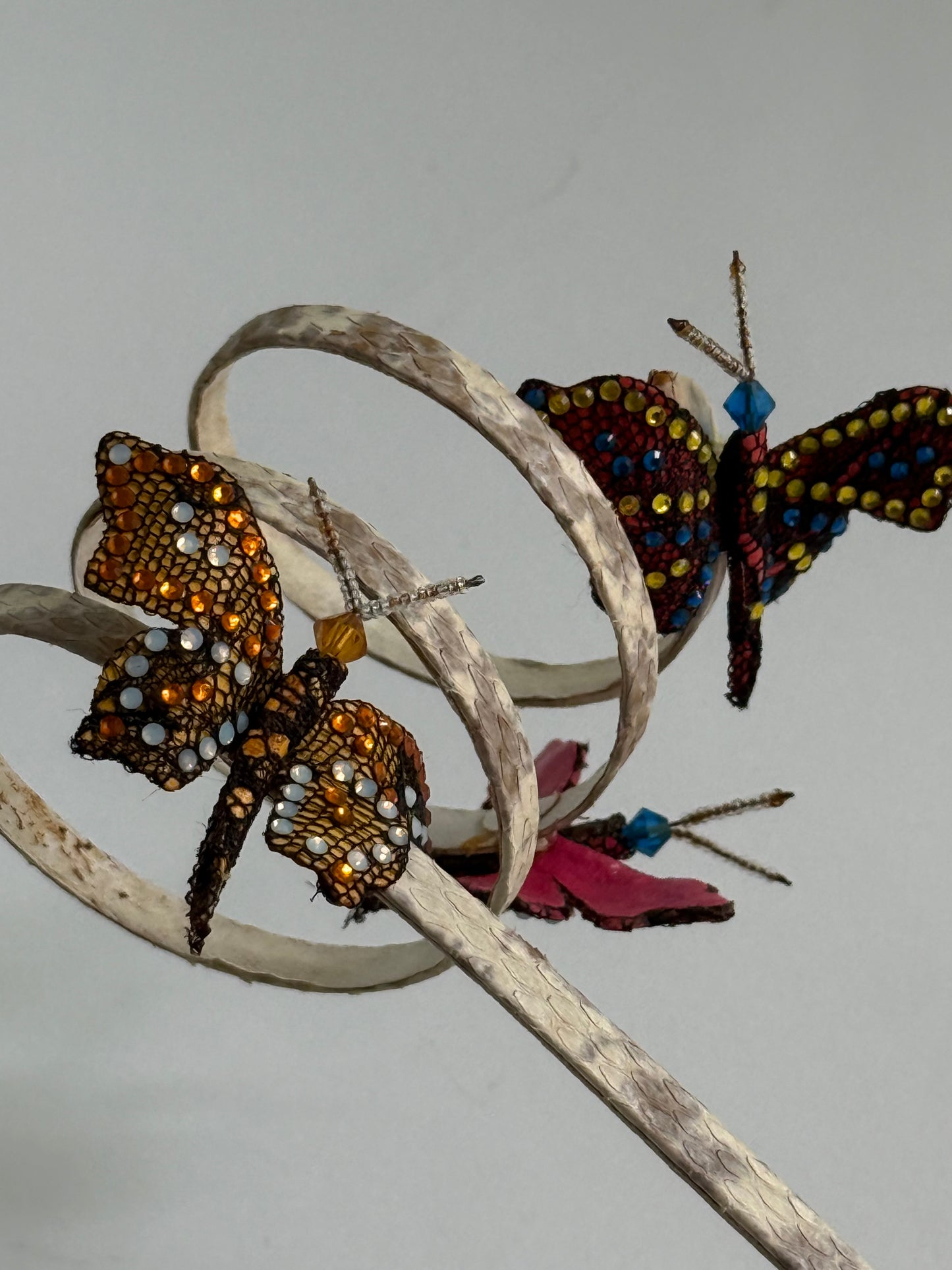 René Caovilla Butterfly Crystal Embellished Snakeskin Sandals (IT38 / US7.5-8)